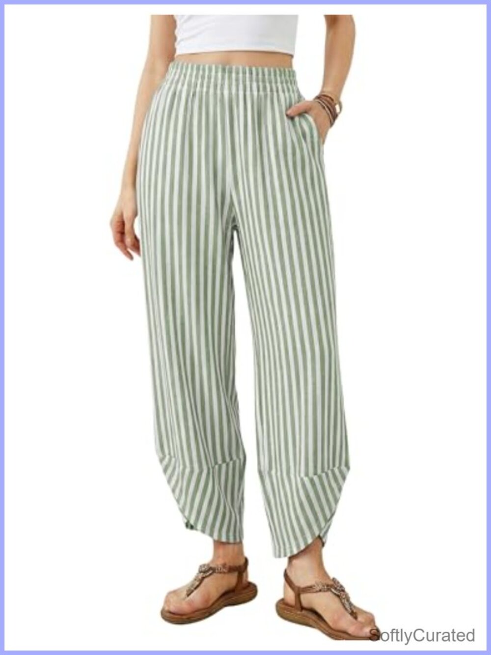 Wide Leg Striped Palazzo Pants Tulip Hem Pull On Trousers